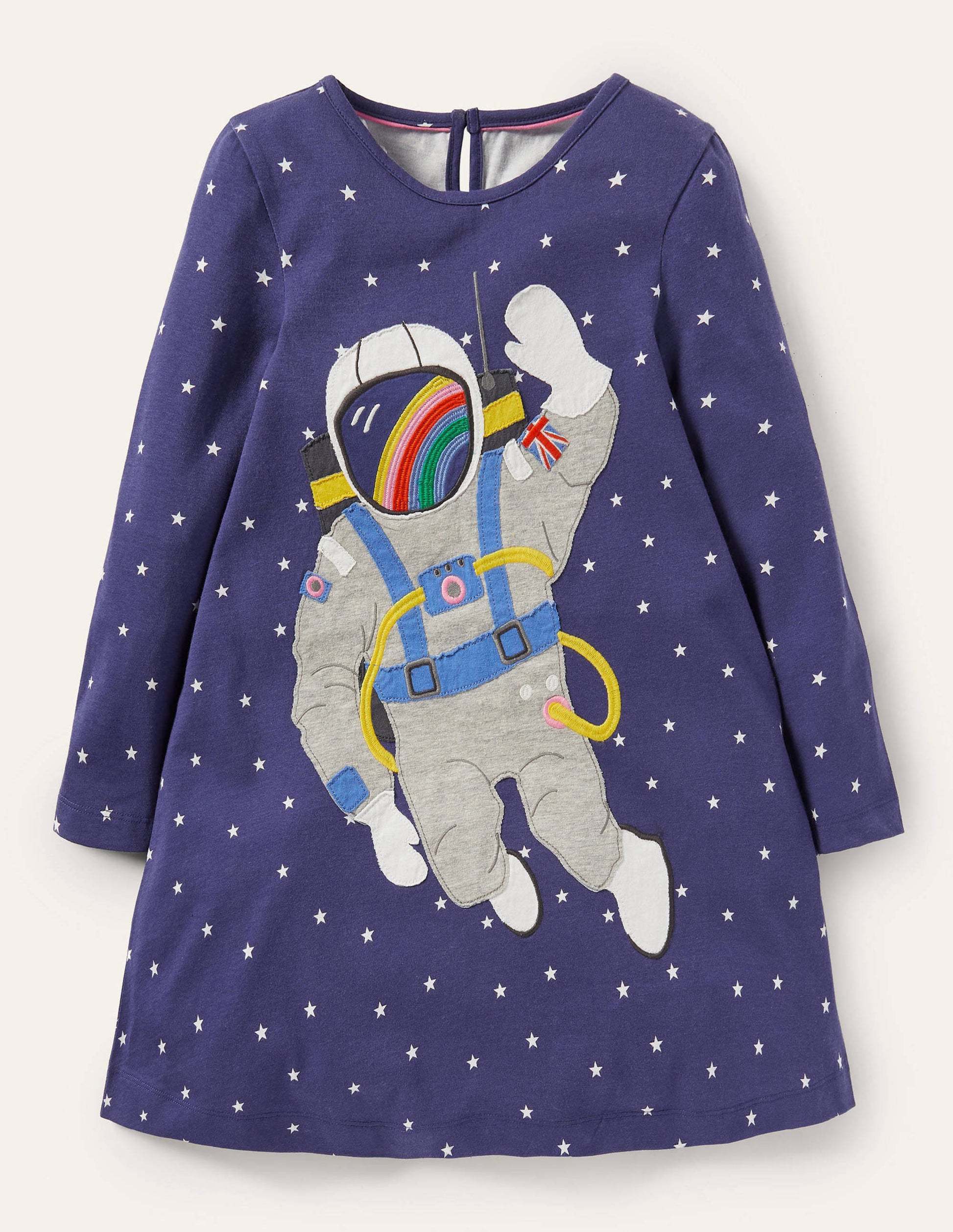 Big Appliqué Jersey Dress-Starboard Blue Space Scene-1