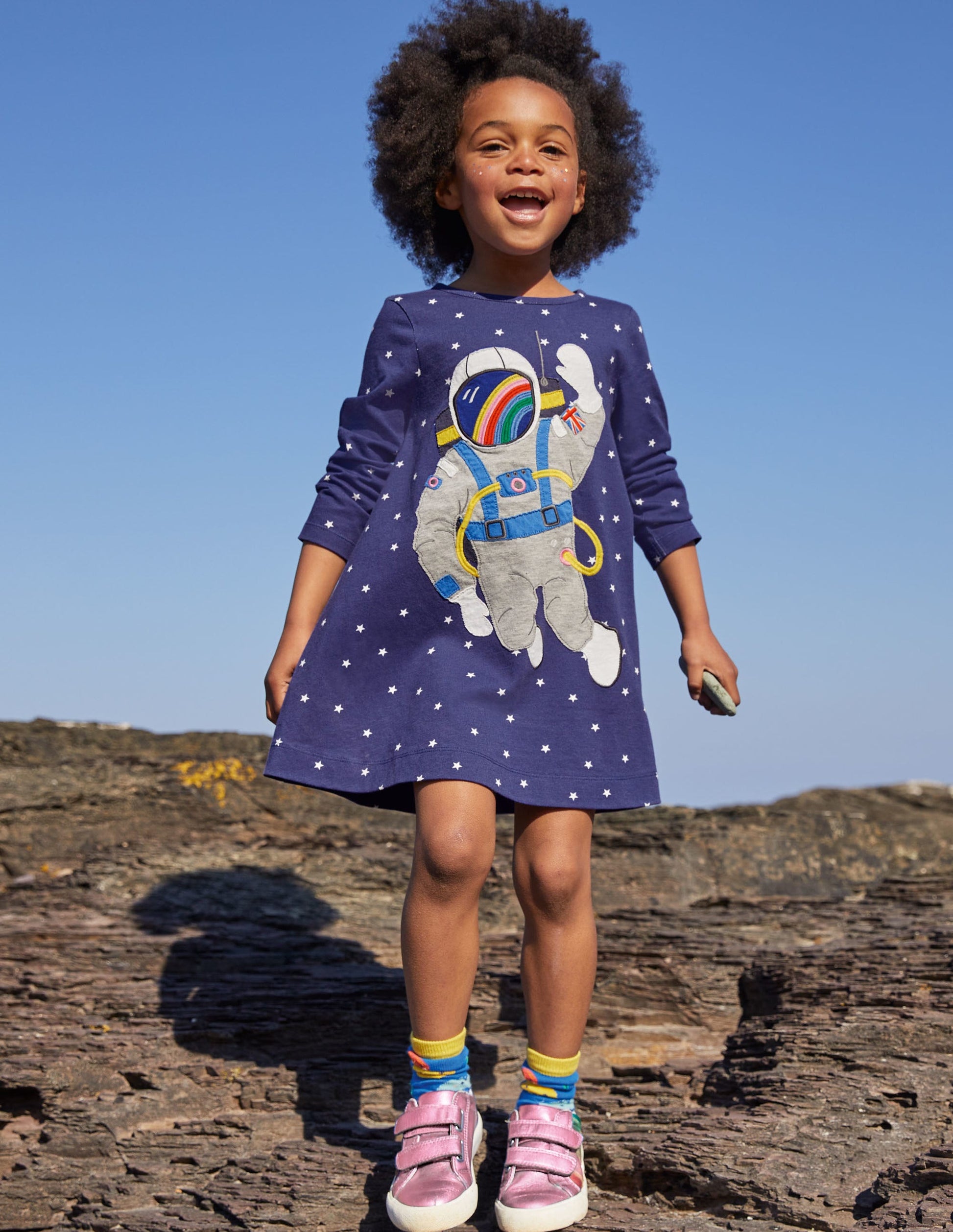 Big Appliqué Jersey Dress-Starboard Blue Space Scene-4