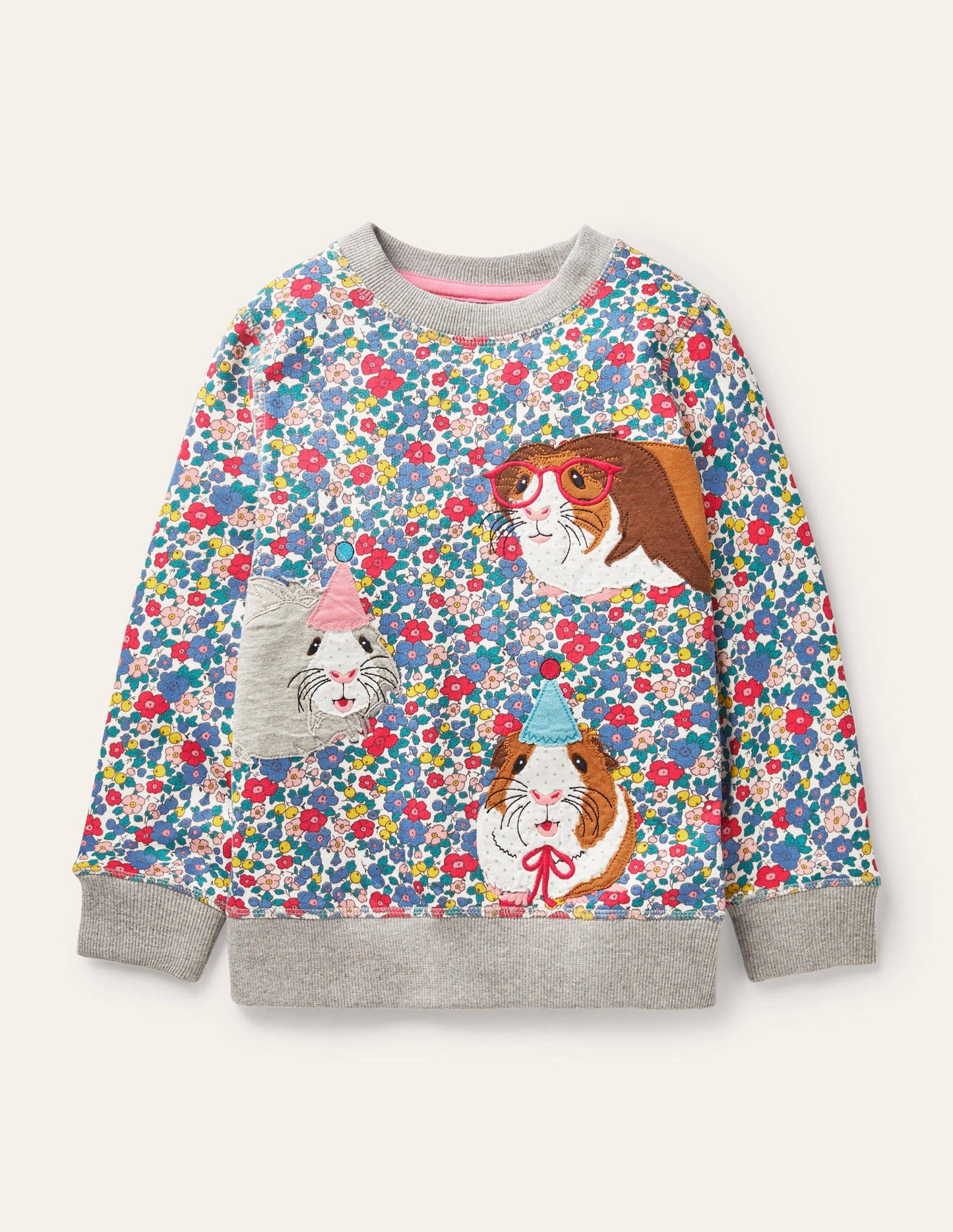 Cosy Appliqué Sweatshirt-Floral Blossom Guinea Pigs