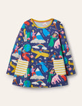 Printed Jersey Pocket Tunic-Starboard Blue When I Grow Up