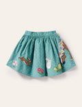 Cord Appliqué Skirt-Brook Blue Horse Scene
