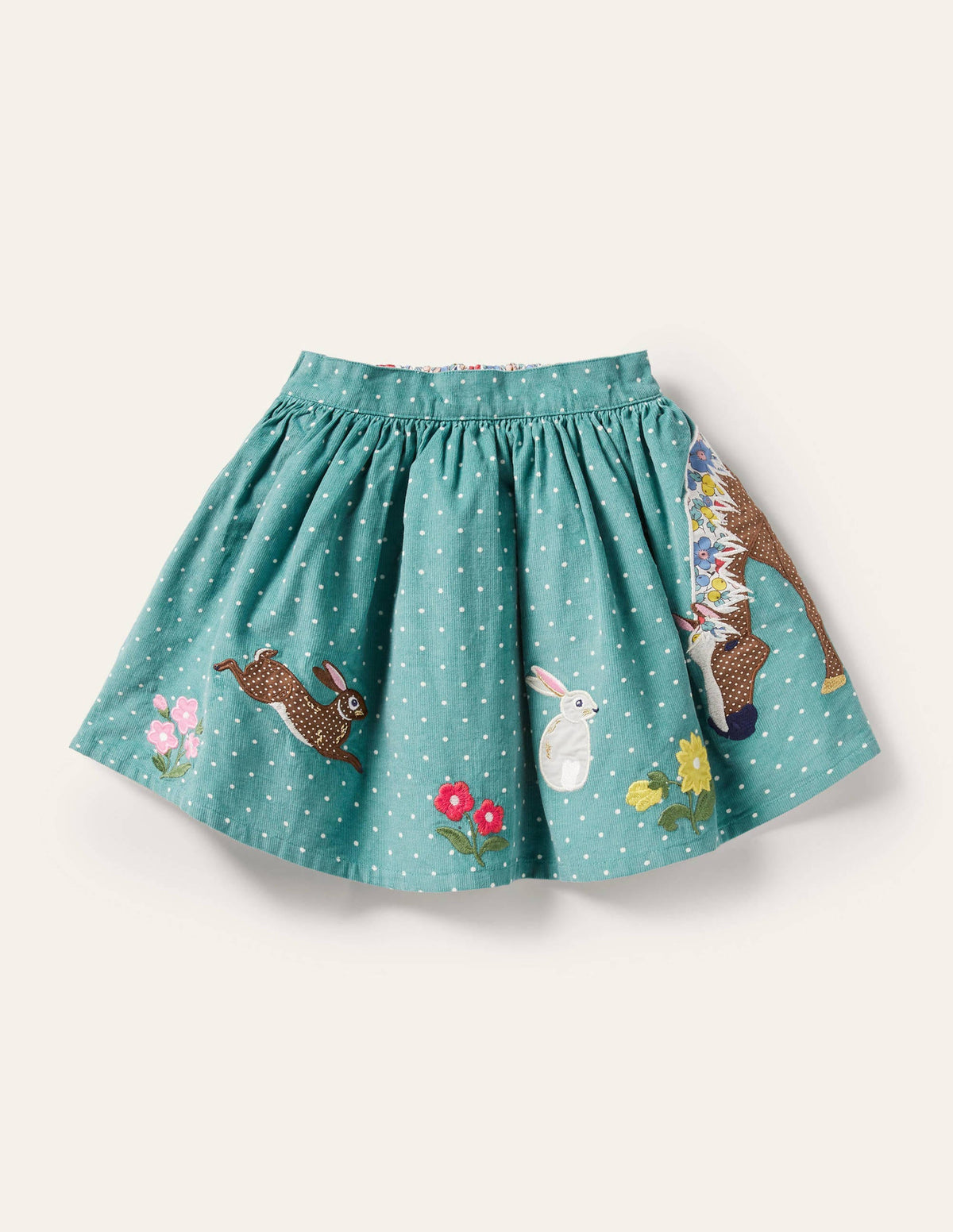 Cord Appliqué Skirt-Brook Blue Horse Scene - Image 1