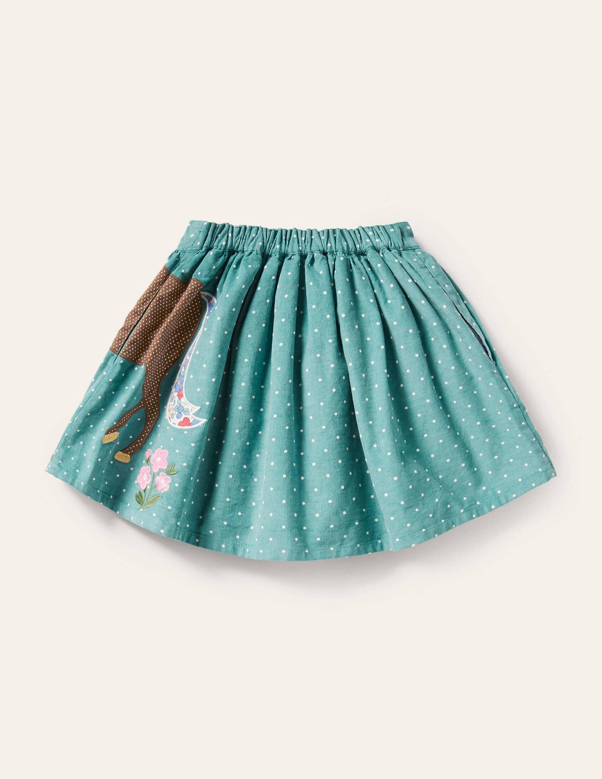 Cord Appliqué Skirt-Brook Blue Horse Scene-2