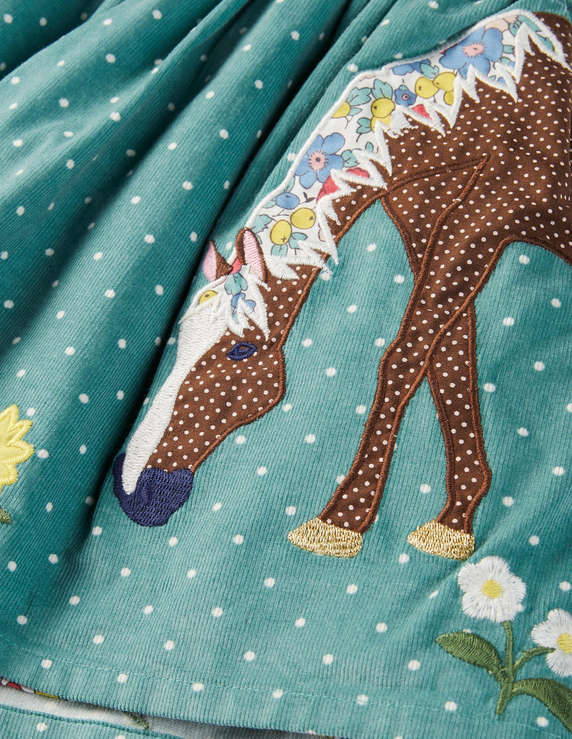 Cord Appliqué Skirt-Brook Blue Horse Scene - Image 3