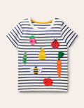 Short-sleeve Appliqué T-shirt-Ivory/ Starboard Blue Fruit