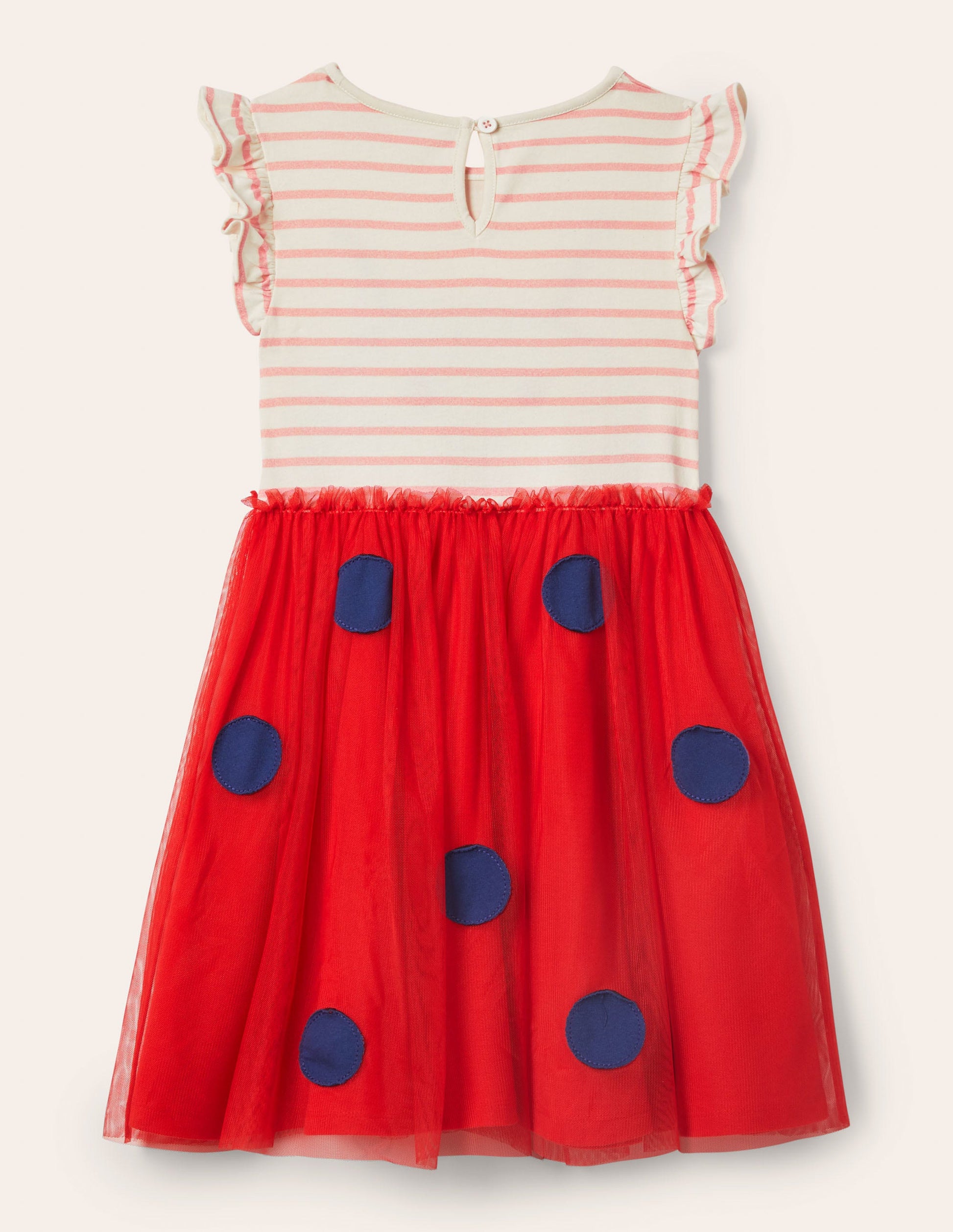Tulle Appliqué Jersey Dress-Ivory/ Boto Pink Ladybird-2