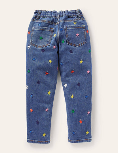Girlfriend Jeans-Mid Vintage Embroidered Stars-2