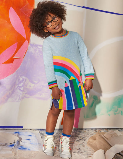 Appliqué Sweatshirt Dress-Light Blue Pencils-1