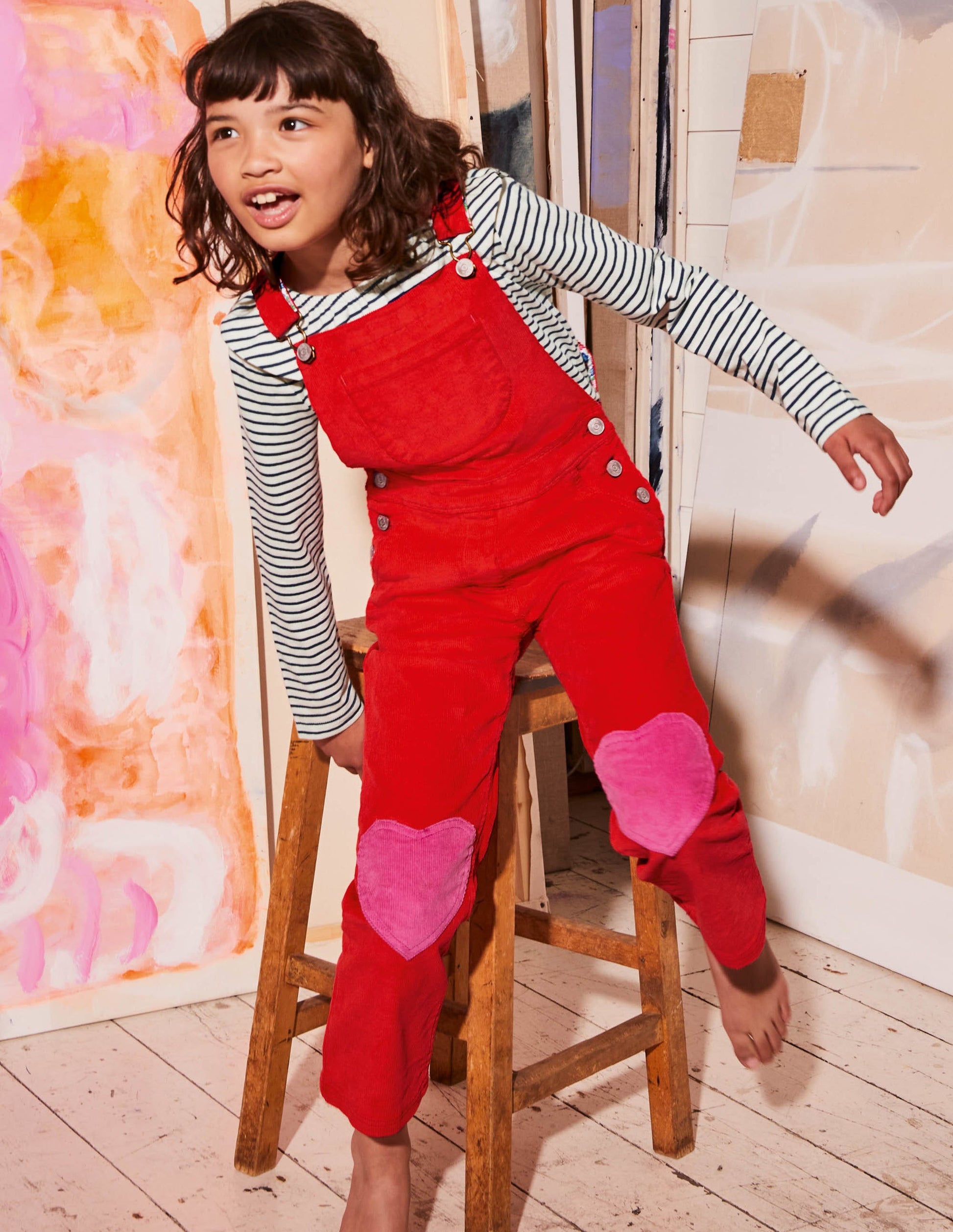 Heart Patch Dungaree-Rosehip Red Cord-4