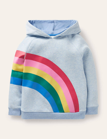 Appliqué Hoodie-Light Blue Marl Rainbow