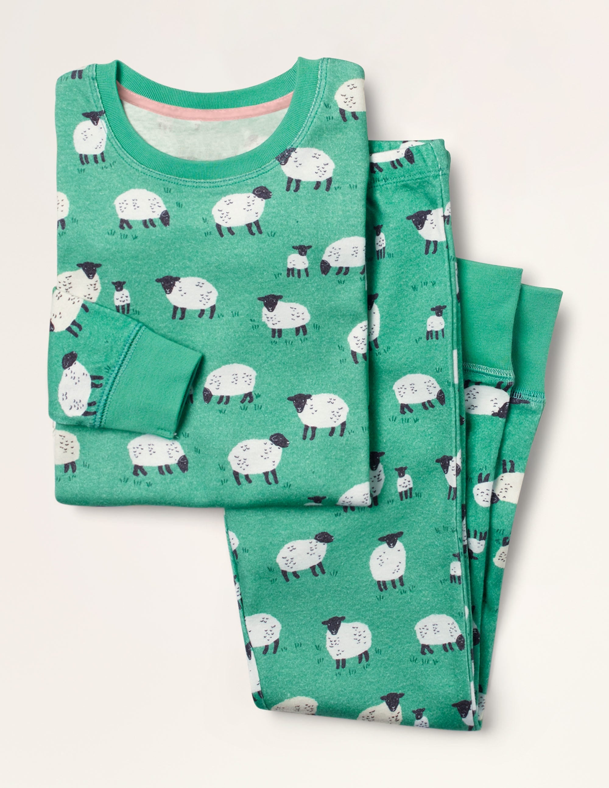 Snug Long John Pyjamas-Asparagus Green Sheep - Image 1
