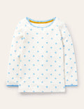 Supersoft Pointelle T-shirt-Ivory Blue Geo Flower
