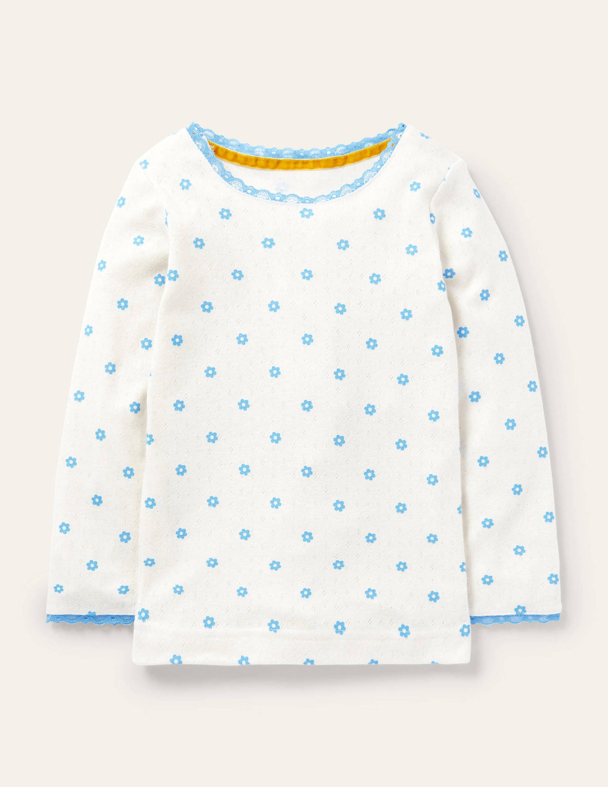 Supersoft Pointelle T-shirt-Ivory Blue Geo Flower-1