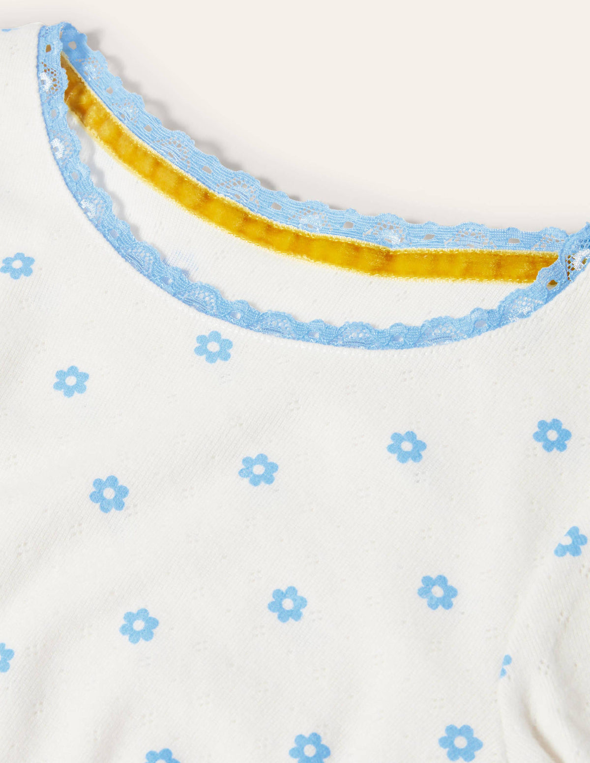 Supersoft Pointelle T-shirt-Ivory Blue Geo Flower - Image 3