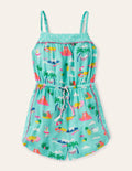 Woven Holiday Playsuit-Pool Blue Holiday Cats