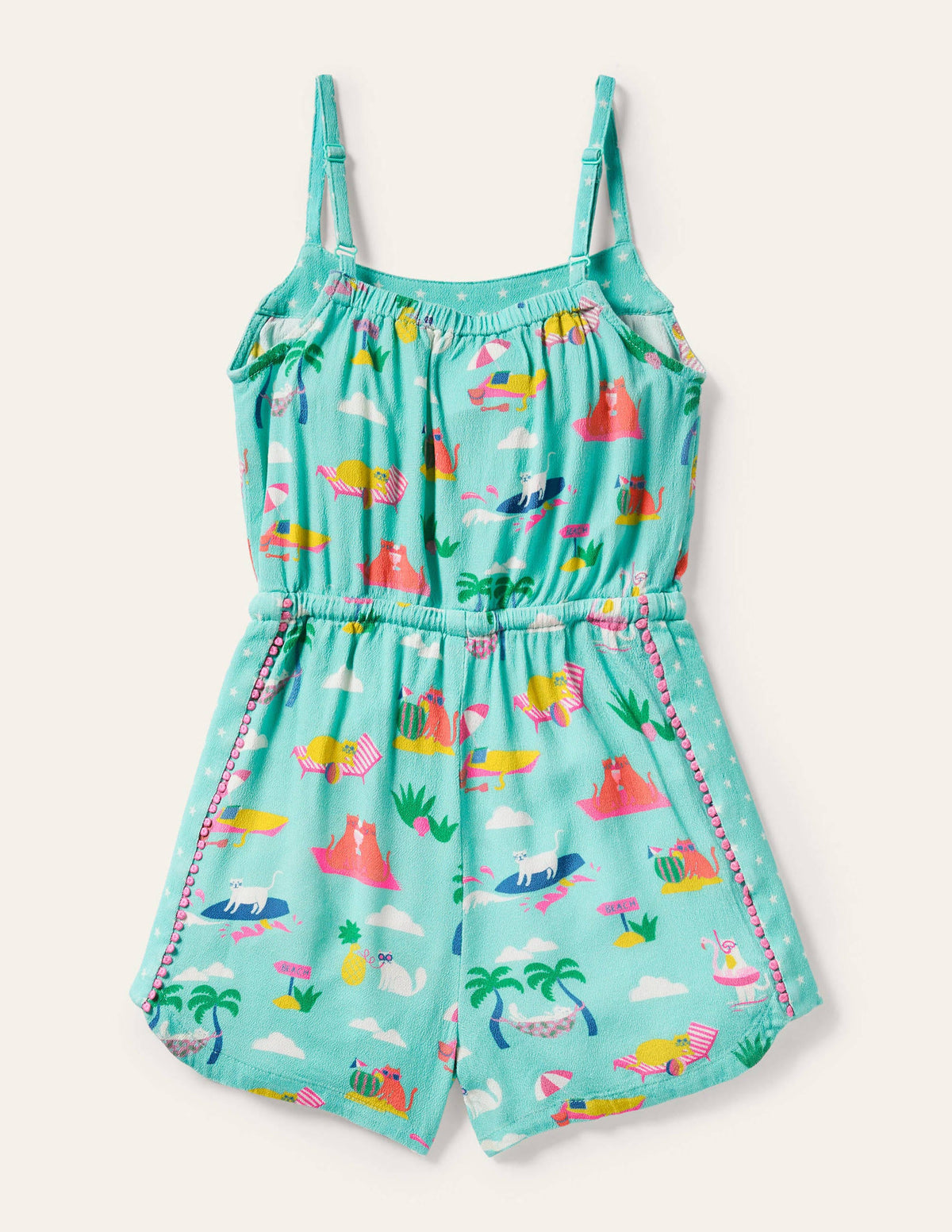 Woven Holiday Playsuit-Pool Blue Holiday Cats - Image 2