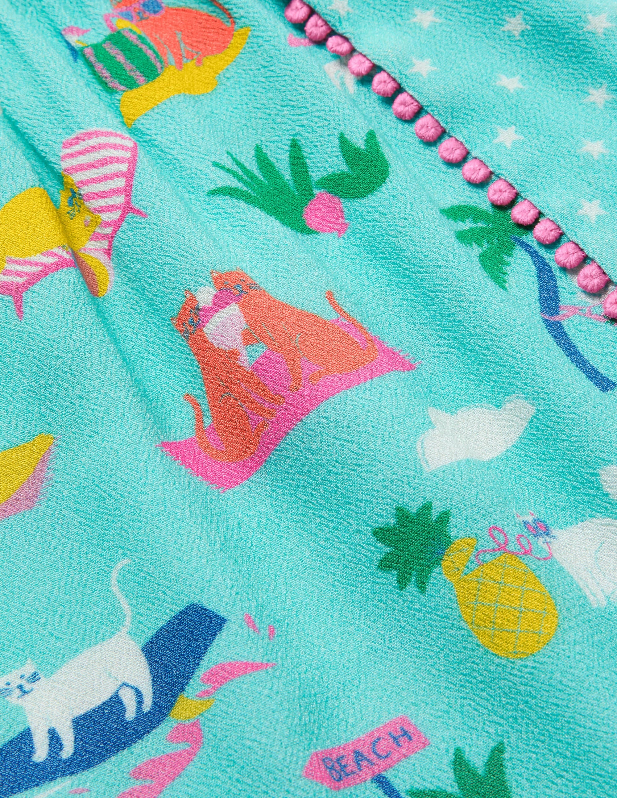 Woven Holiday Playsuit-Pool Blue Holiday Cats - Image 3