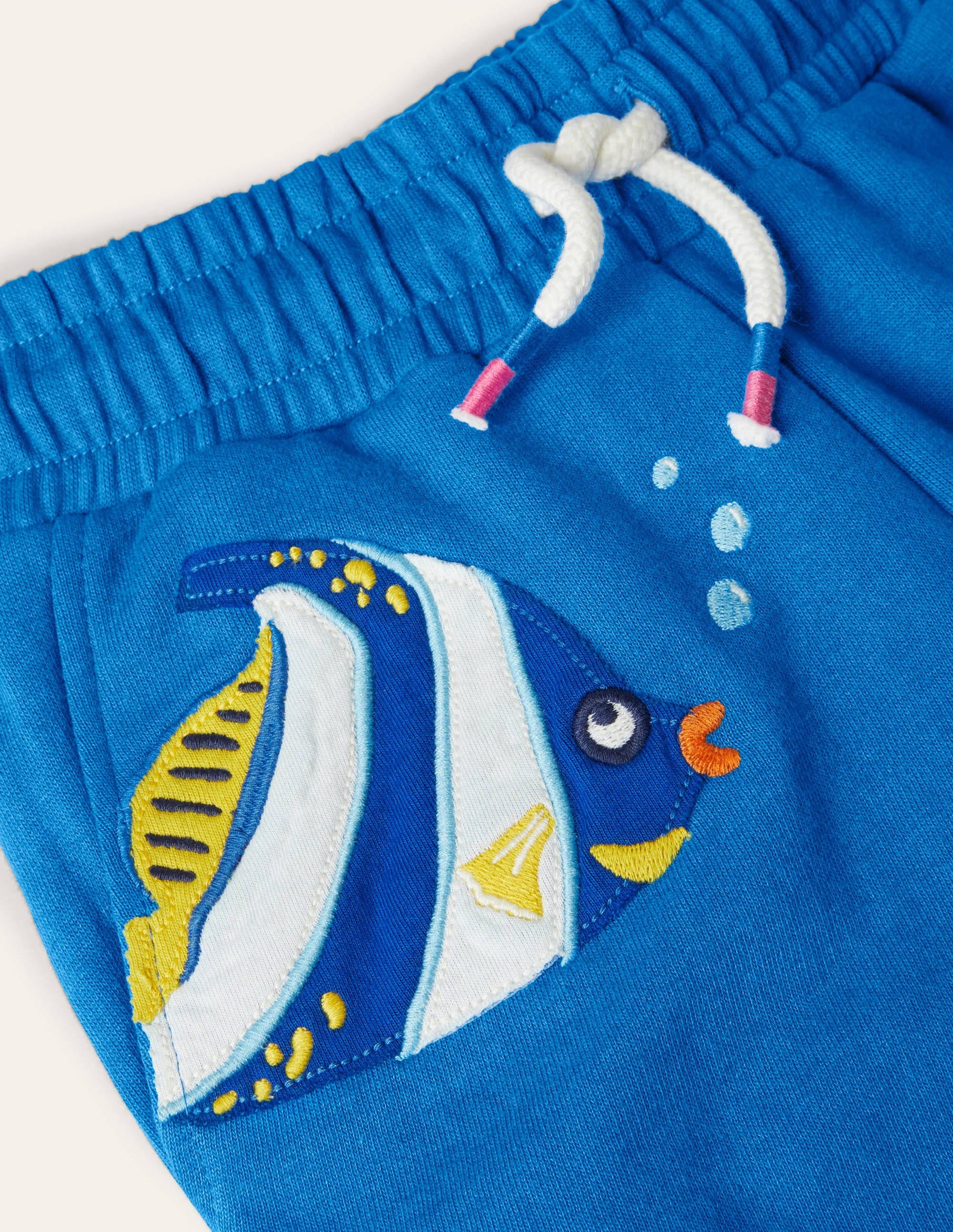 Appliqué Jersey Shorts-Moroccan Blue Fish-3