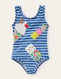 Fun Appliqué Swimsuit-Elizabethan Blue Ice Creams