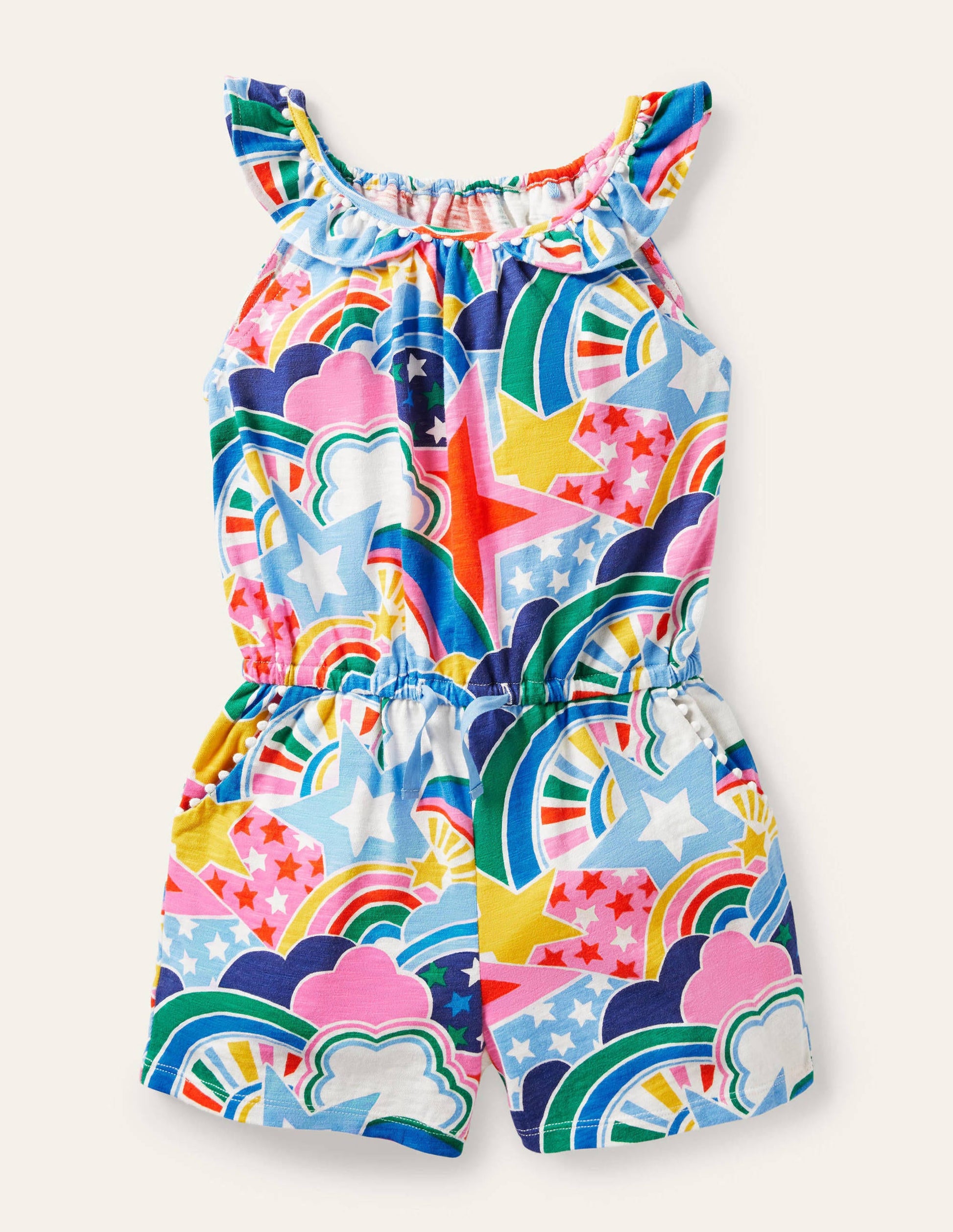 Charlie Pom Jersey Playsuit-Multi Star Rainbow-1