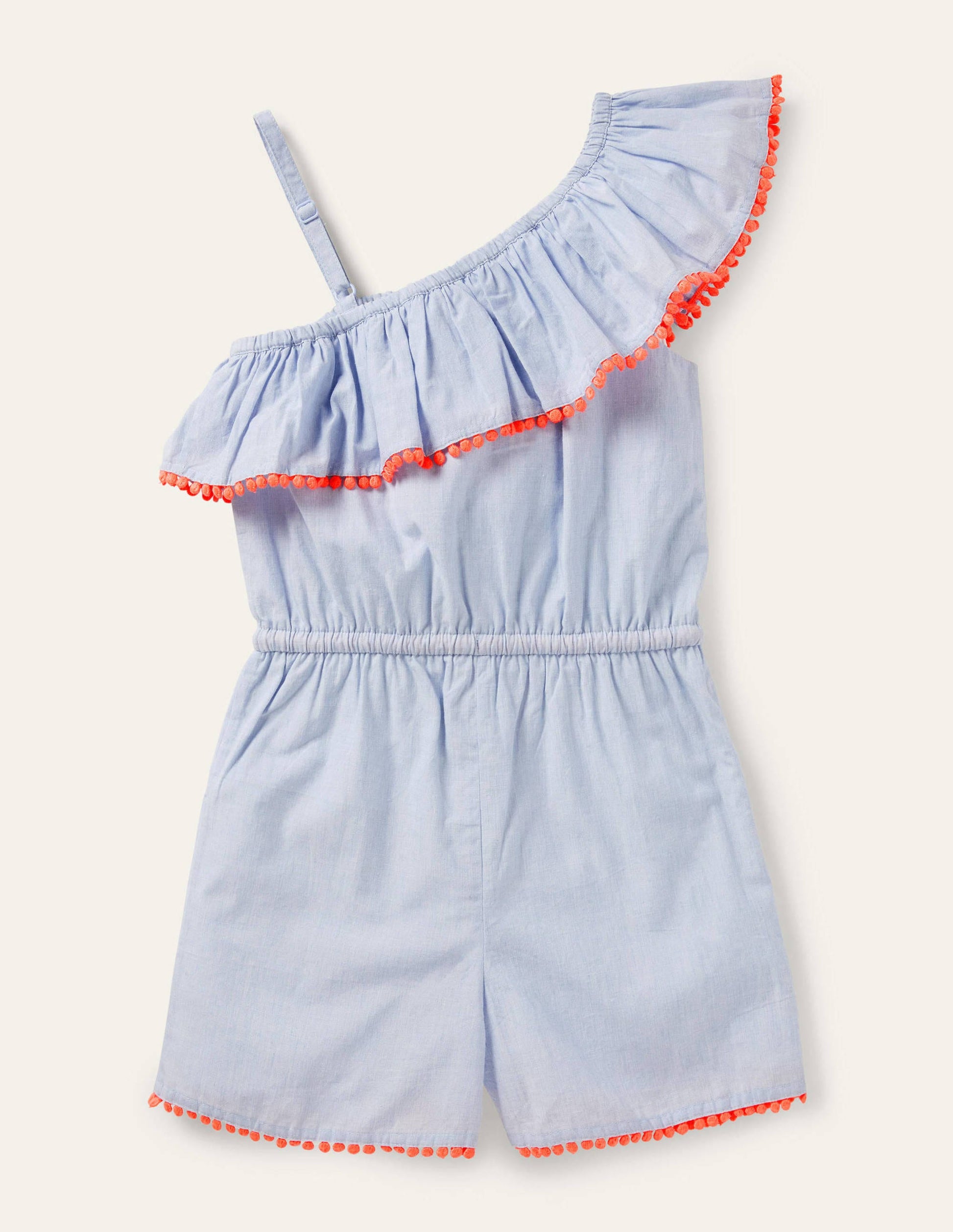 One Shoulder Ric Rac Playsuit-Chambray-2