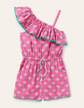 One Shoulder Ric Rac Playsuit-Tickled Pink Woodblock