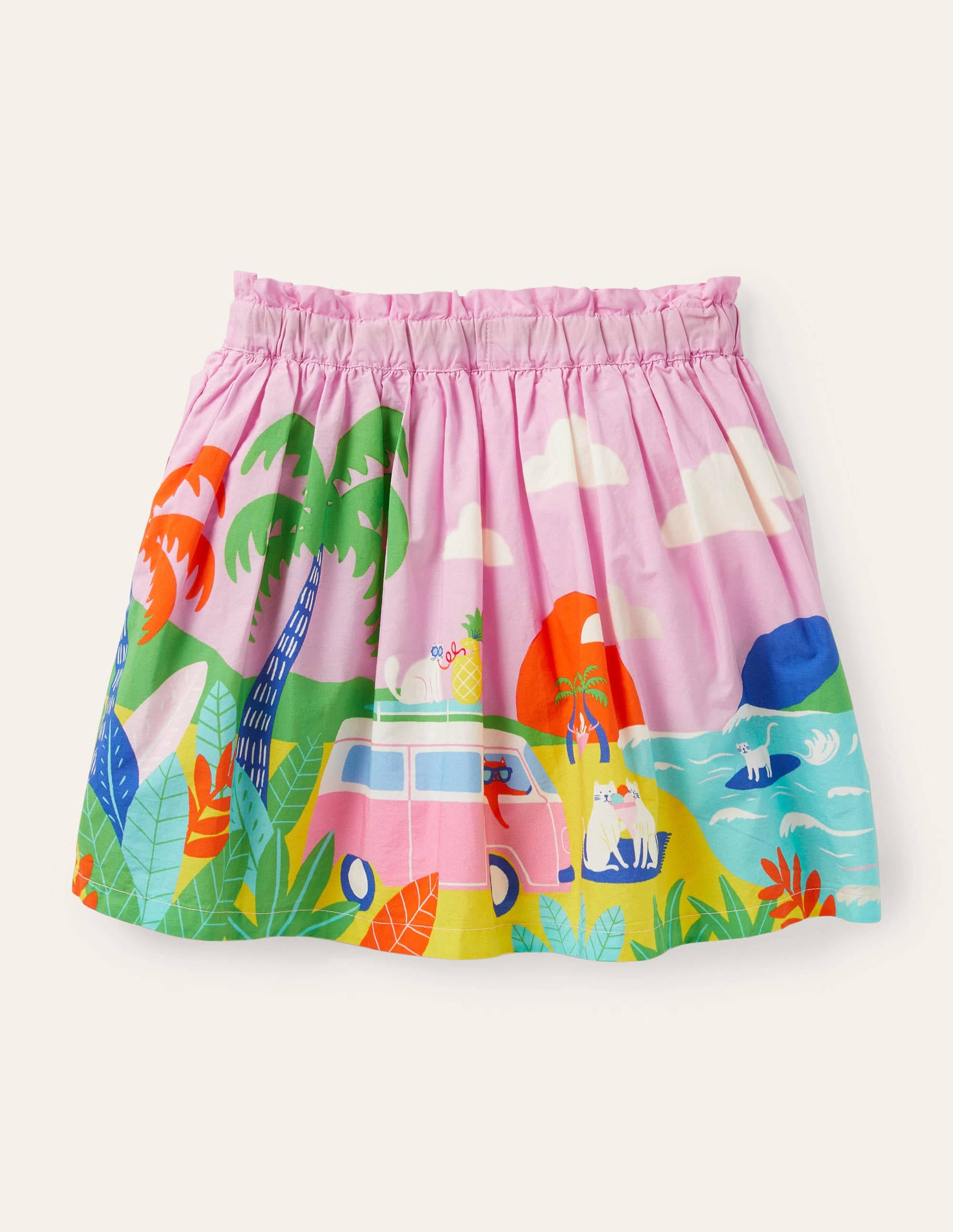 Fun Printed Scene Skirt-Plum Blossom Pink Holiday Cats - Image 2