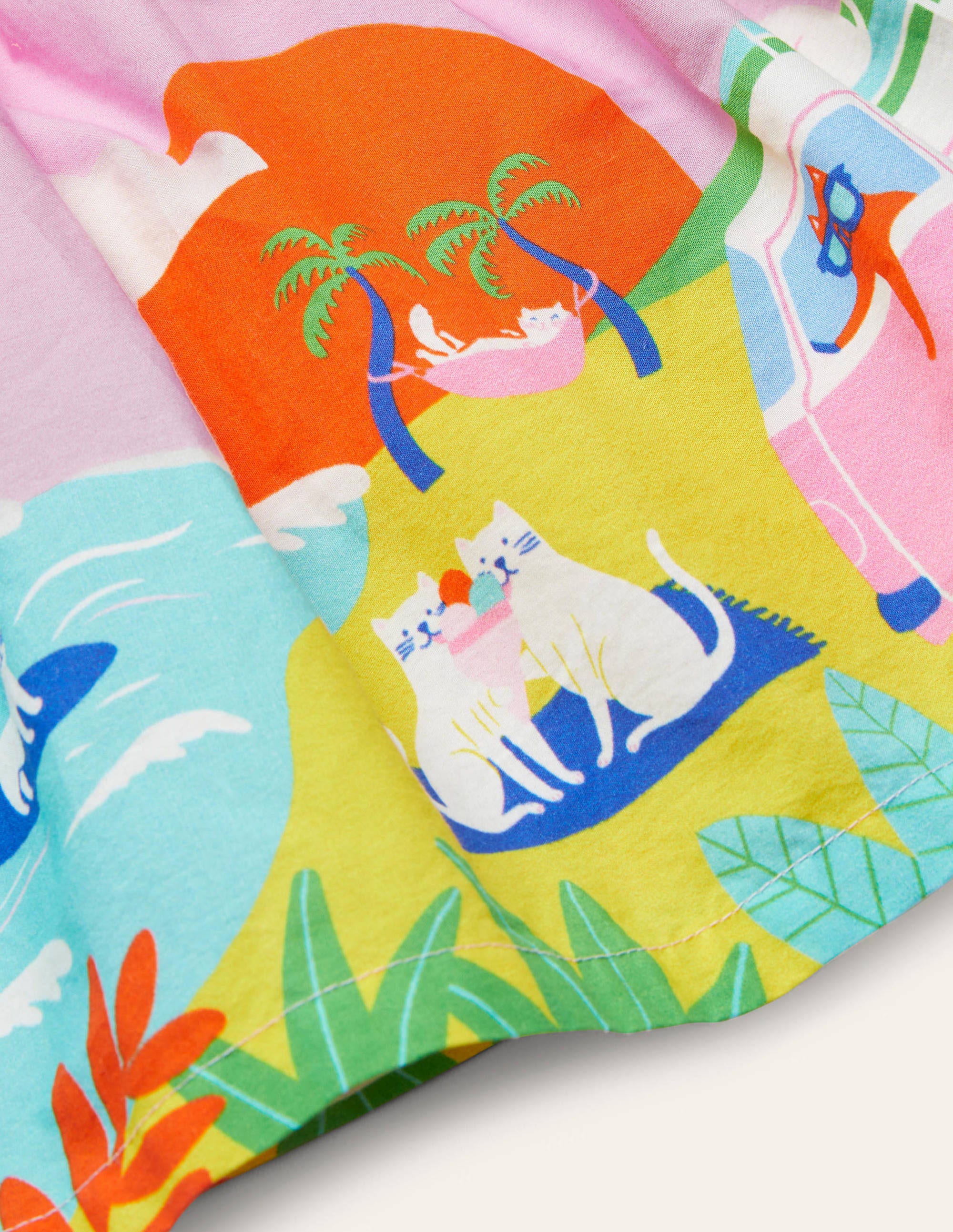 Fun Printed Scene Skirt-Plum Blossom Pink Holiday Cats - Image 3