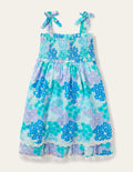Lace Detail Printed Dress-Moroccan Blue Daisy
