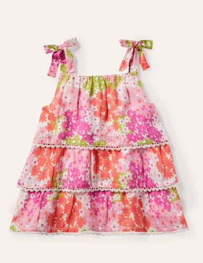 Tiered Detail Woven Top-Soft Coral Pink Summer Daisy