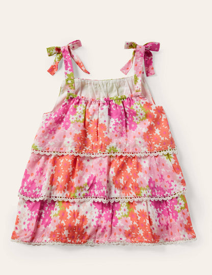 Tiered Detail Woven Top-Soft Coral Pink Summer Daisy