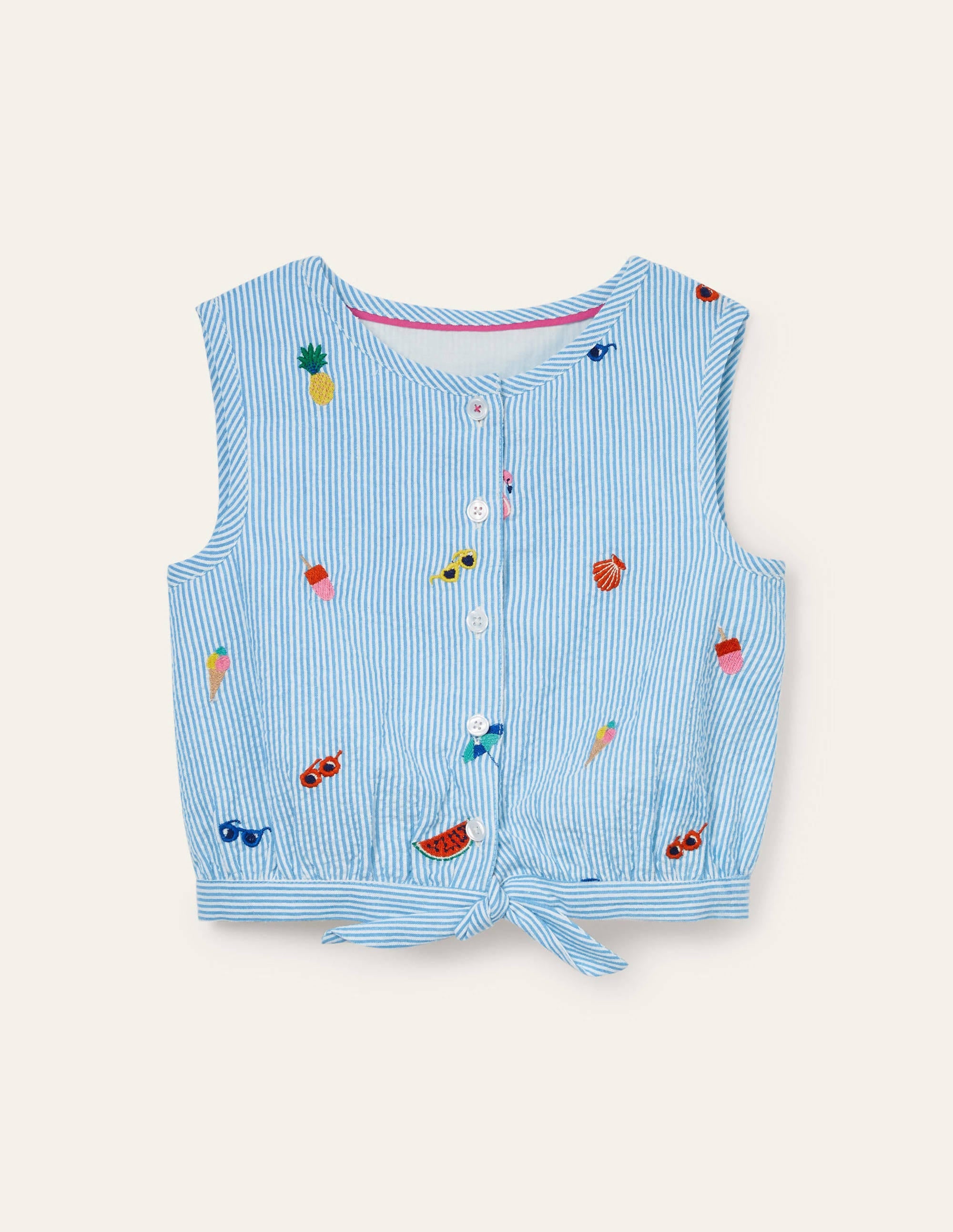Embroidered Tie Woven Top-Multi Holiday Embroidery - Image 1