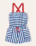 Stripy Towelling Playsuit-Elizabethan Blue/ Ivory