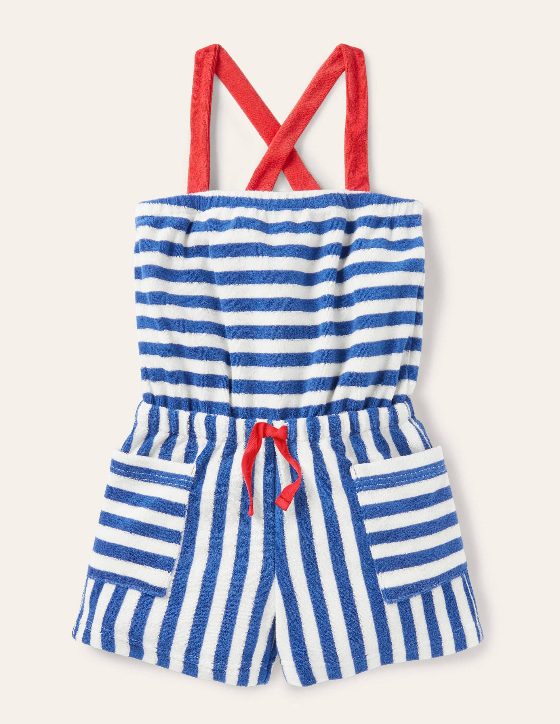 Stripy Towelling Playsuit-Elizabethan Blue/ Ivory-1