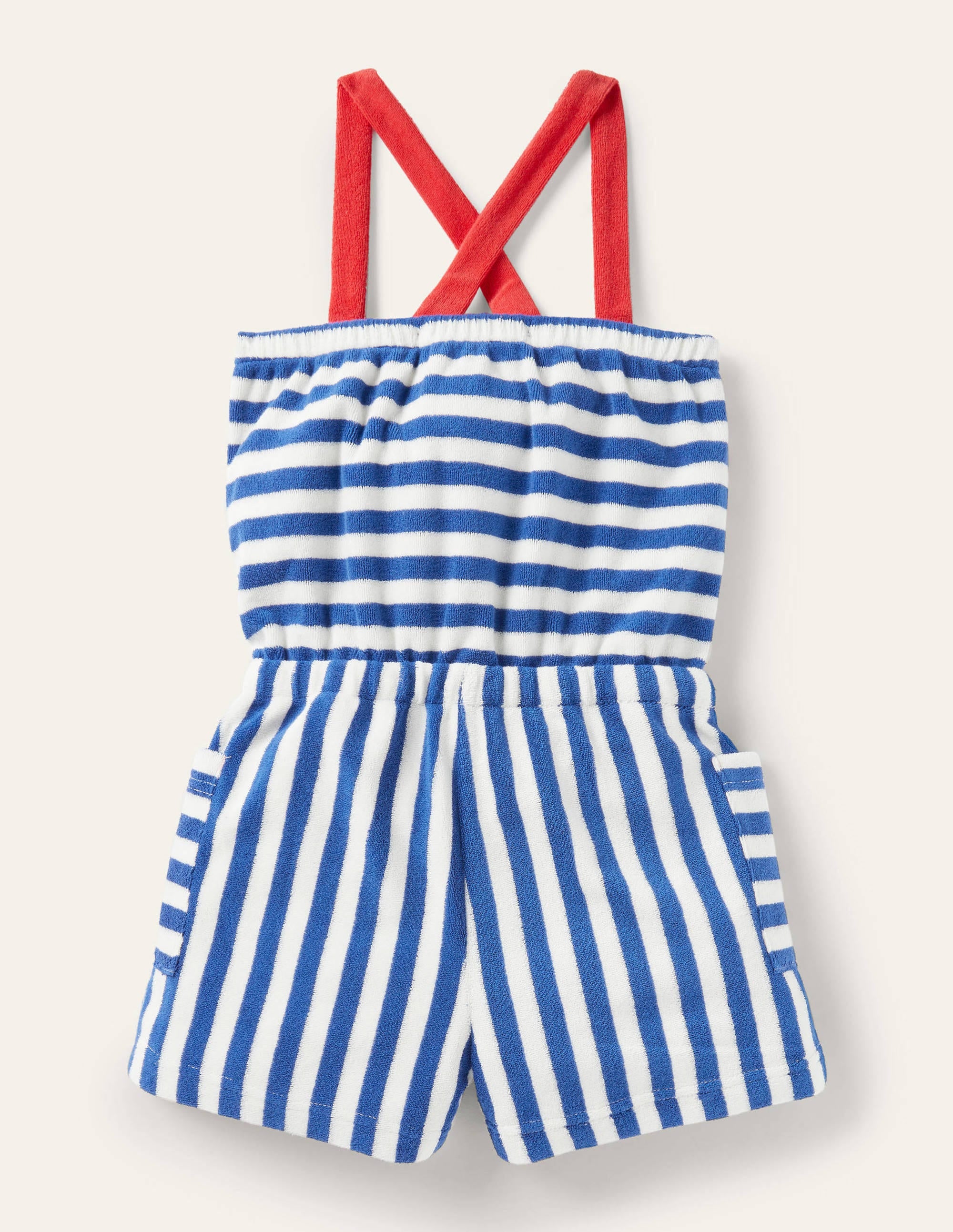 Stripy Towelling Playsuit-Elizabethan Blue/ Ivory - Image 2