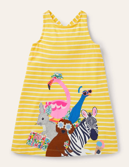 Appliqué Jersey Dress-Daffodil/ Ivory Animals-2