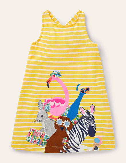 Appliqué Jersey Dress-Daffodil/ Ivory Animals