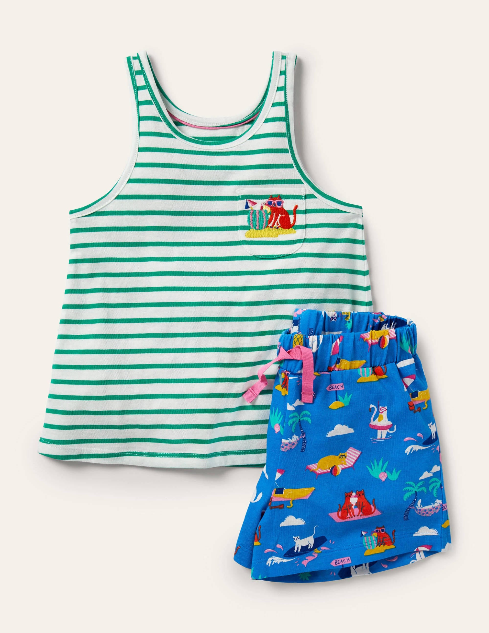 Fun Pocket Pyjama Set-Moroccan Blue Holiday Cats - Image 1