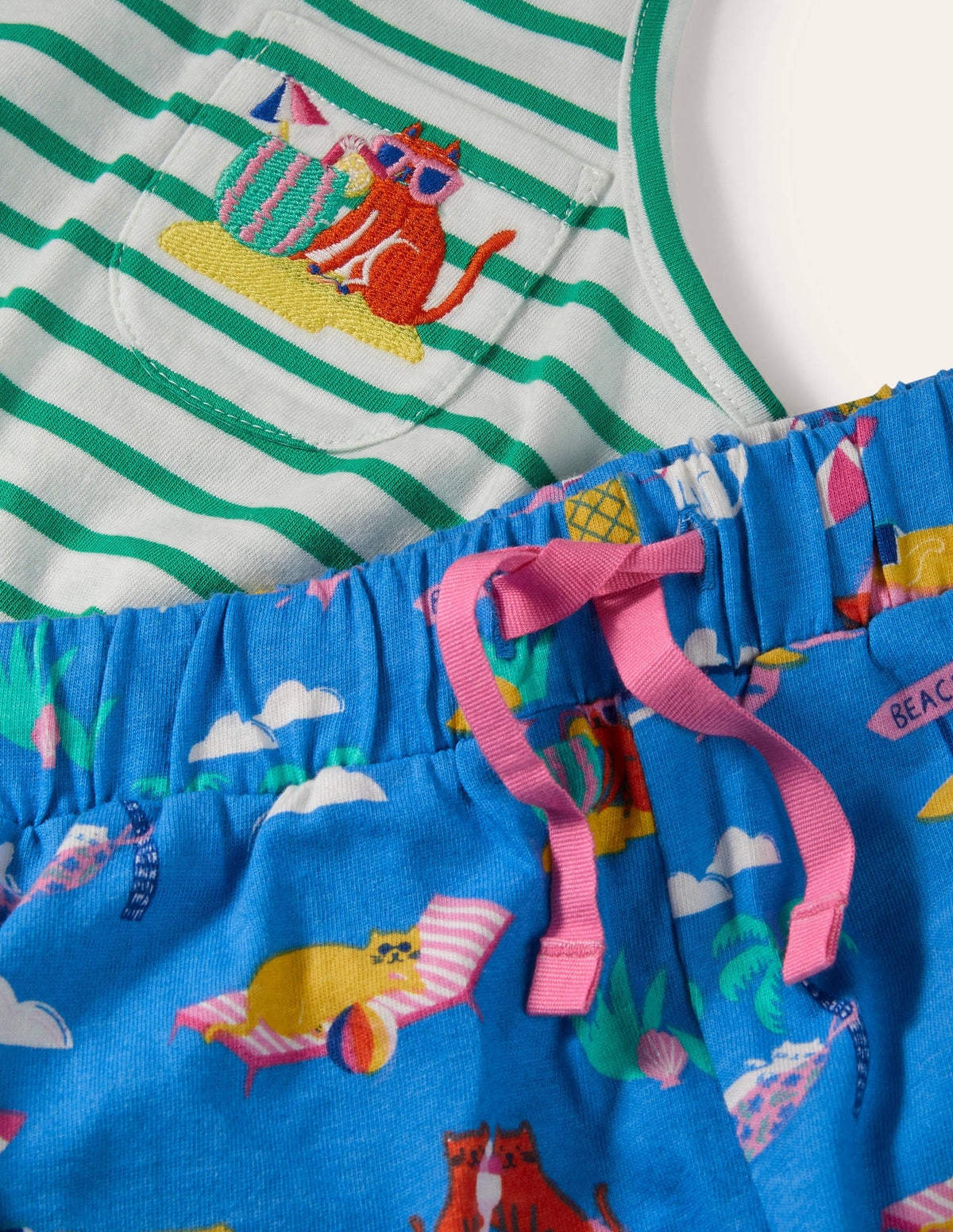 Fun Pocket Pyjama Set-Moroccan Blue Holiday Cats - Image 3