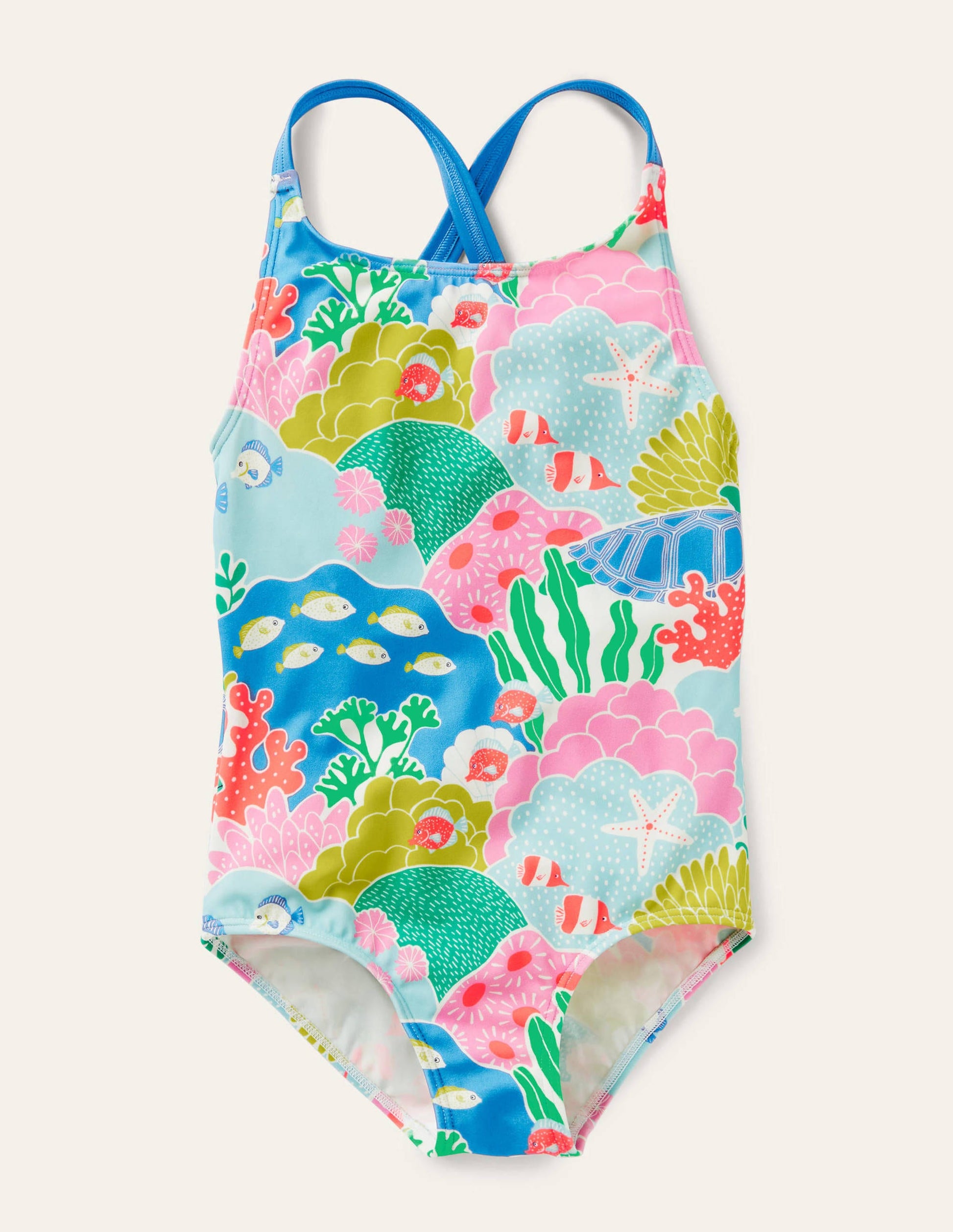 Cross-back Printed Swimsuit-Multi Coral Reef-1