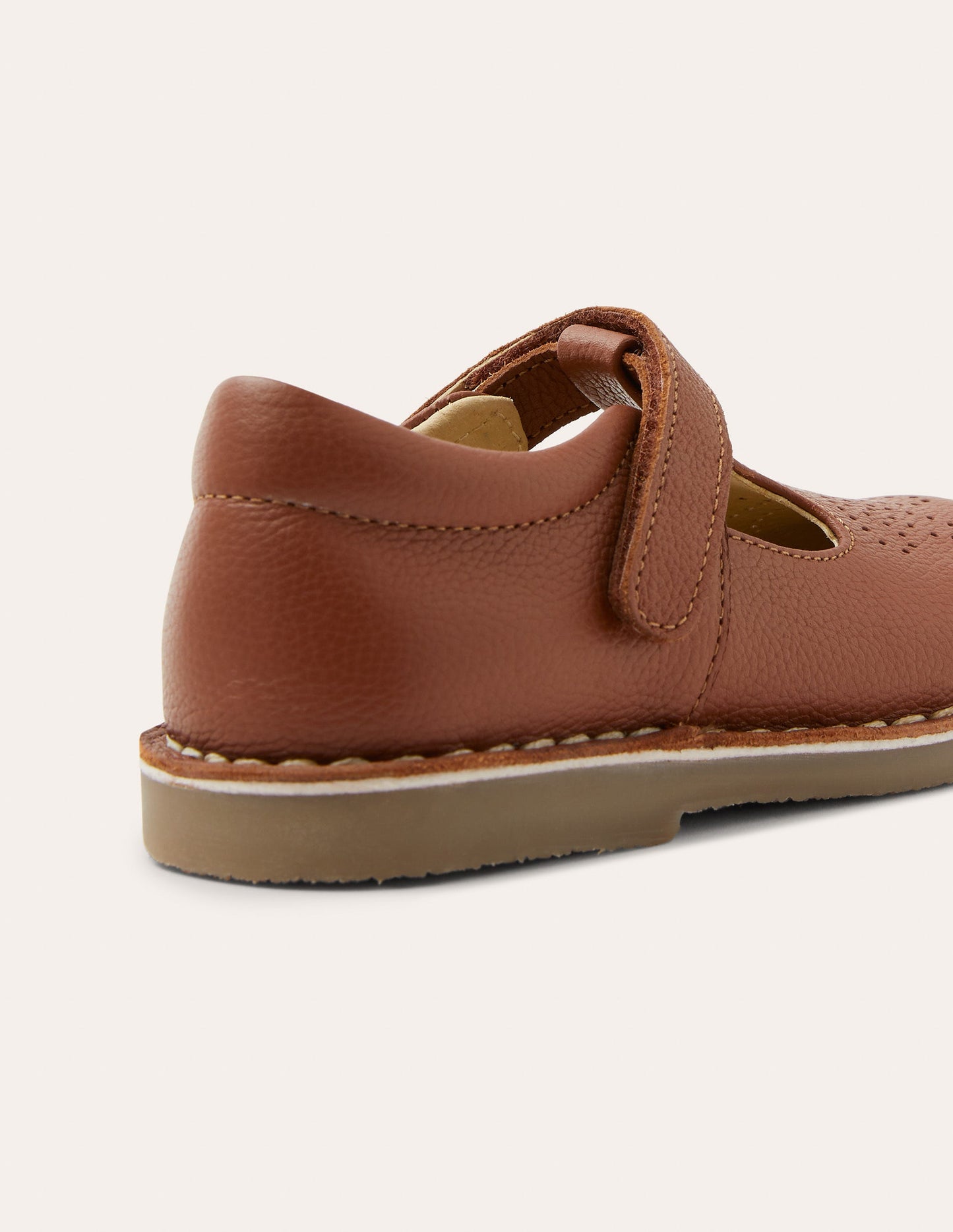 Leather T-bar Flats-Tan