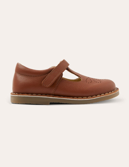 Leather T-bar Flats-Tan-3