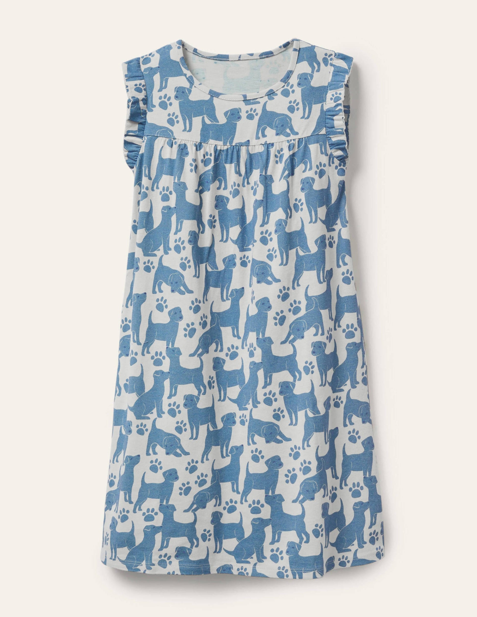 Printed Short-sleeved Nightie-Blue Playful Pups-1