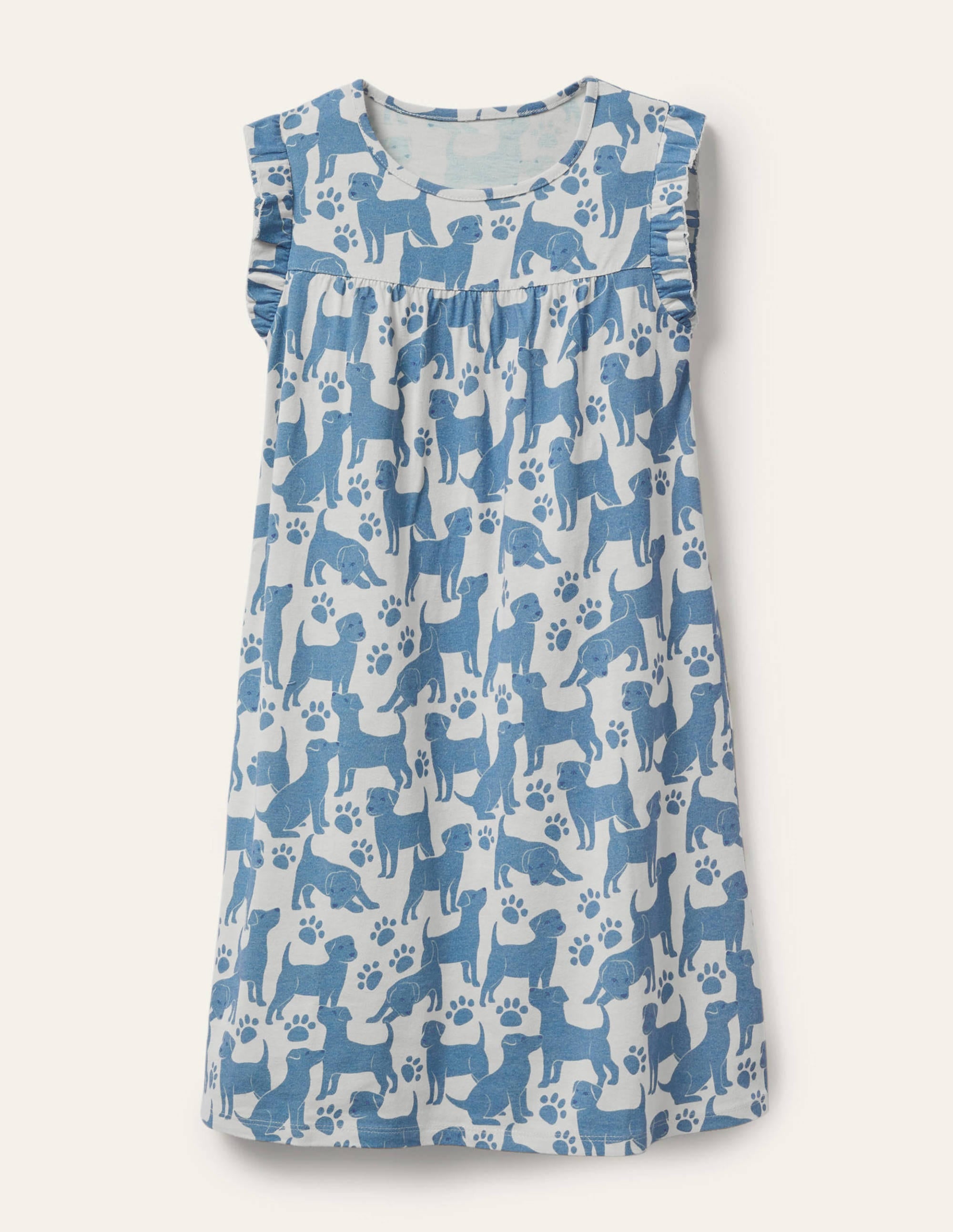 Printed Short-sleeved Nightie-Blue Playful Pups - Image 1