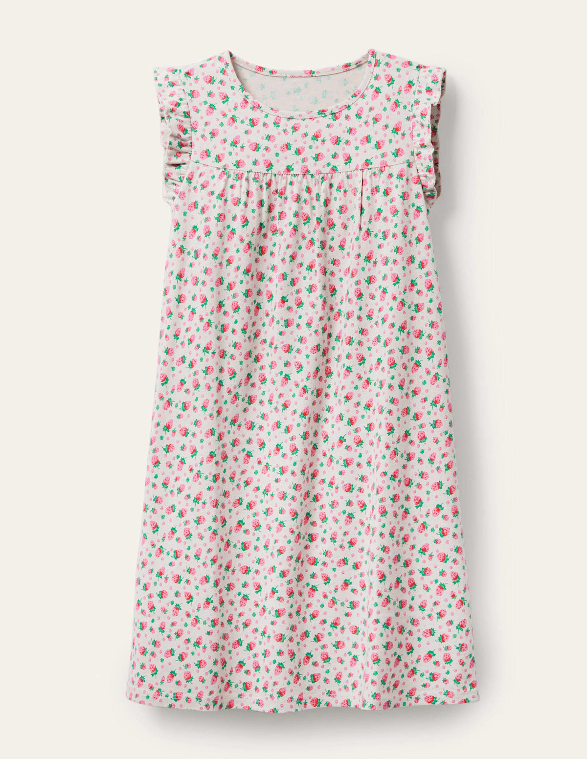 Printed Short-sleeved Nightie-Ivory Vintage Strawberries-1