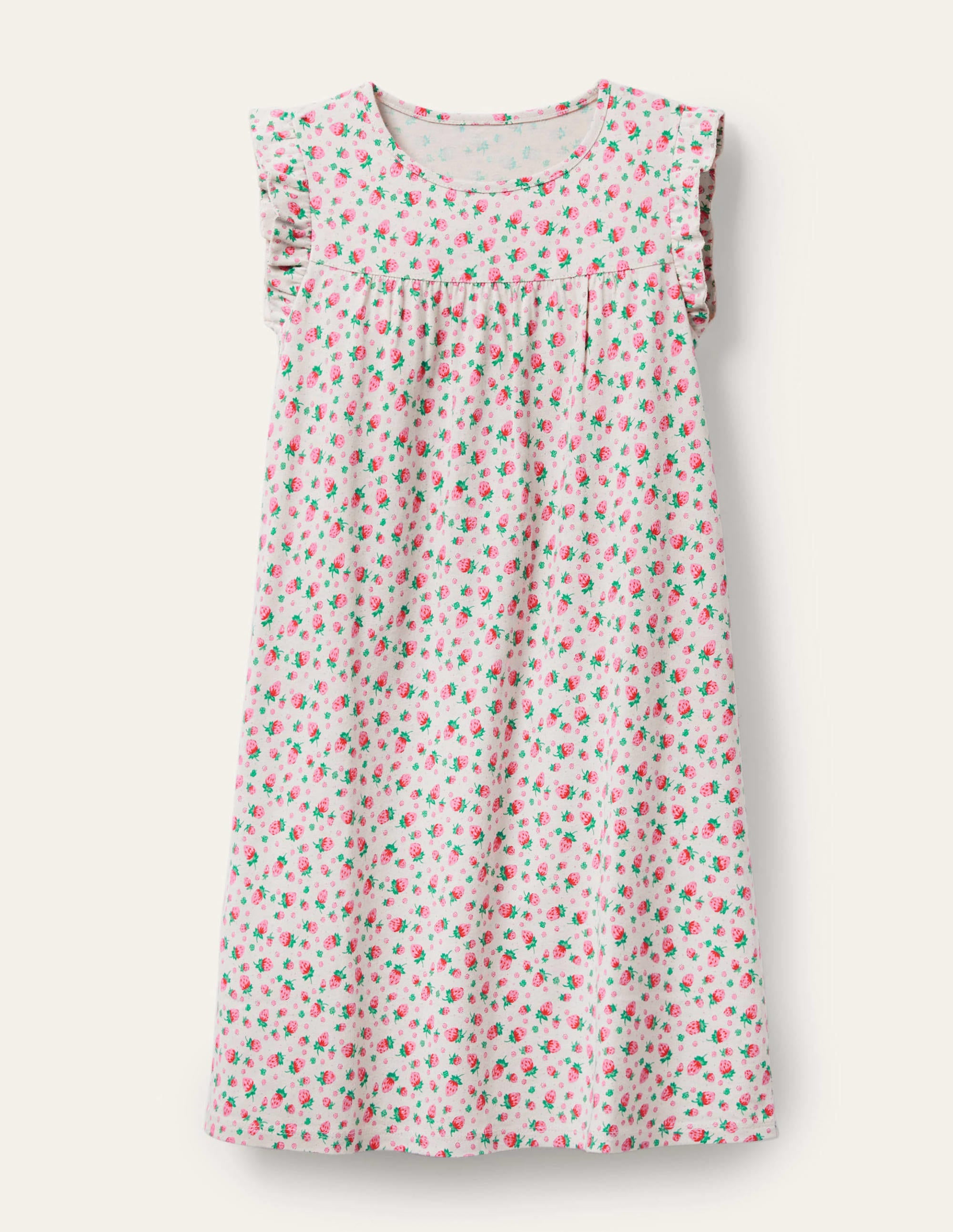 Printed Short-sleeved Nightie-Ivory Vintage Strawberries - Image 1