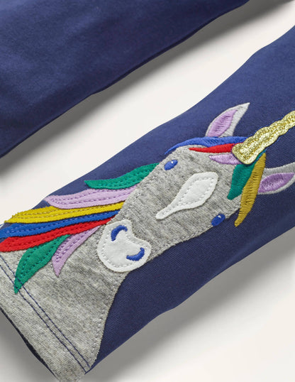 Fun Appliqué Leggings-College Navy Unicorn-3