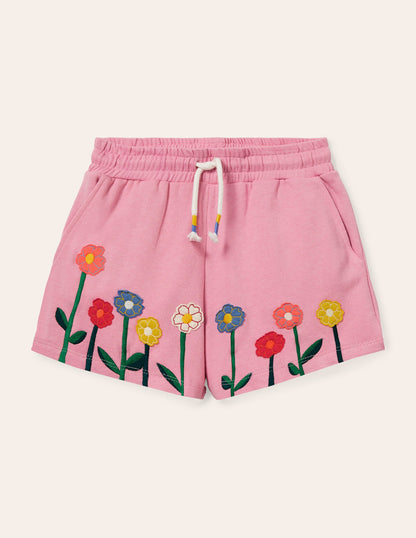 Appliqué Jersey Shorts-Formica Pink Flowers-1