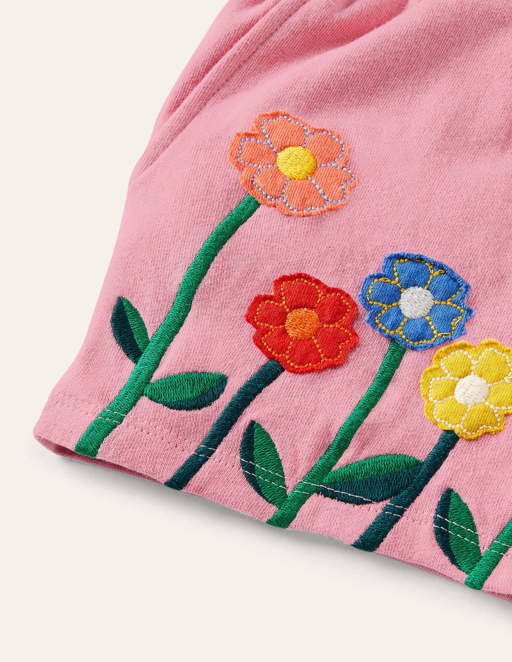Appliqué Jersey Shorts-Formica Pink Flowers-3