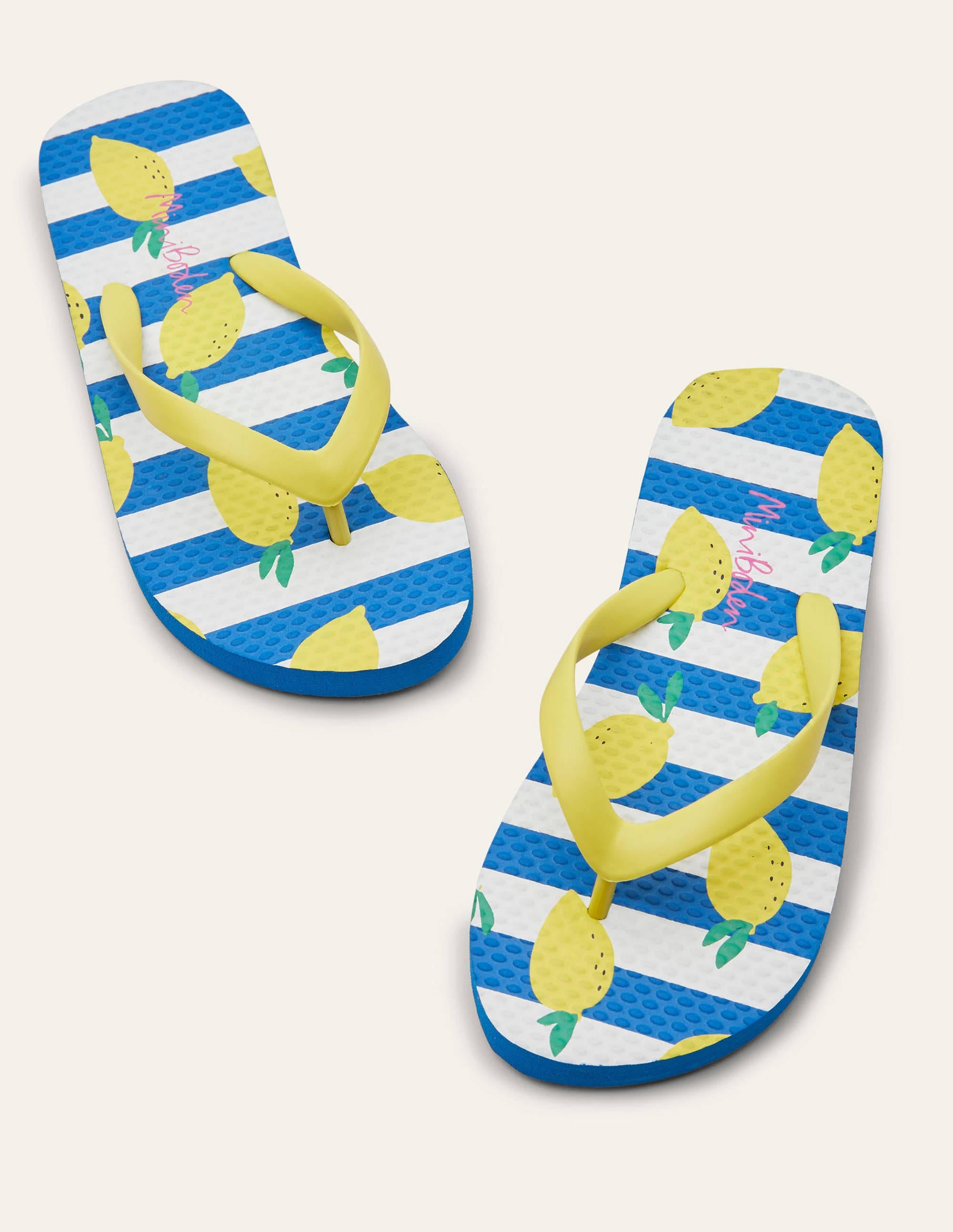 Fun Printed Flip Flops-Ivory/Blue Lemons - Image 1